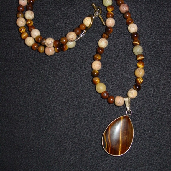 Tiger Eye Pendant Natural Stone Handmade Necklace - Picture 1 of 2